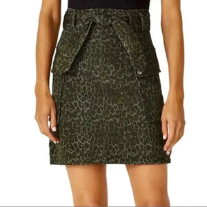 MARISSA WEBB GREEN LEOPARD PRINT BELTED DENIM SKIRT size 4 structured minimalist